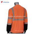 Venta al por mayor Camiseta de seguridad reflectante de manga larga ANSI clase 3 Camisa de cuello redondo naranja de alta visibilidad Parte inferior negra de la parte delantera